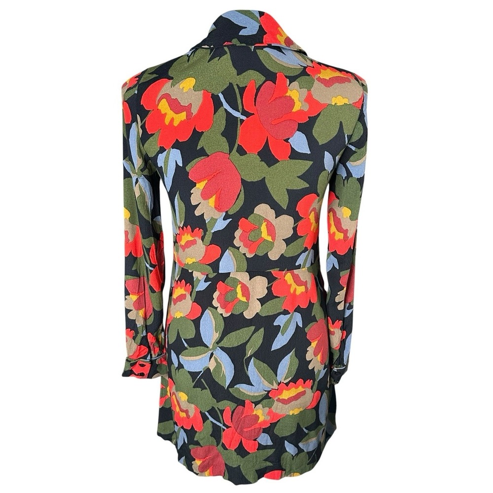 Zara Trafaluc Collection Floral Red Black Green Shirt Dress Button Down XS - Picture 4 of 14